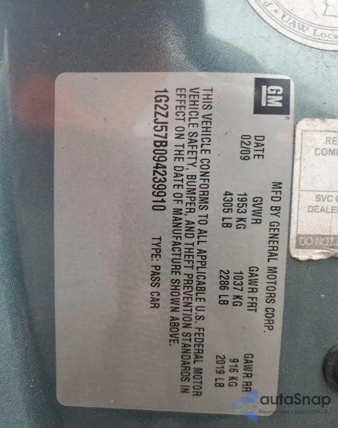 2009 Pontiac G6 из США, поврежденный, VIN 1G2ZJ57B094239910